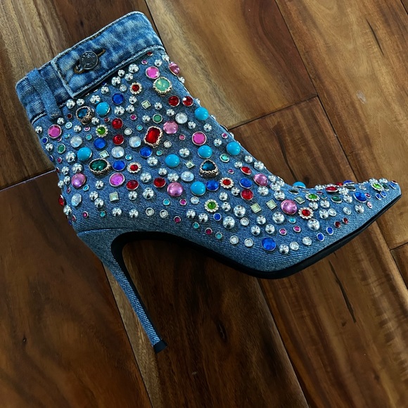 NWT Jeffrey Campbell B-Dazzled denim booties - Picture 5 of 7